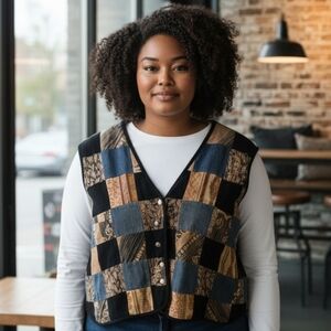 Elegant Patchwork Vest - Black and Blue